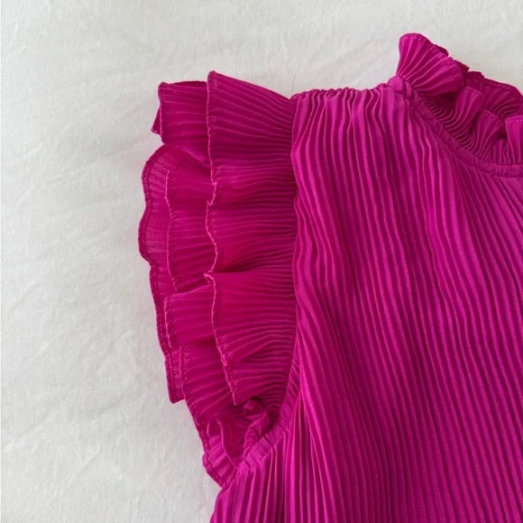 TCEC Ruffled Sleeveless Top in Vibrant Pink - Picture 4 of 5